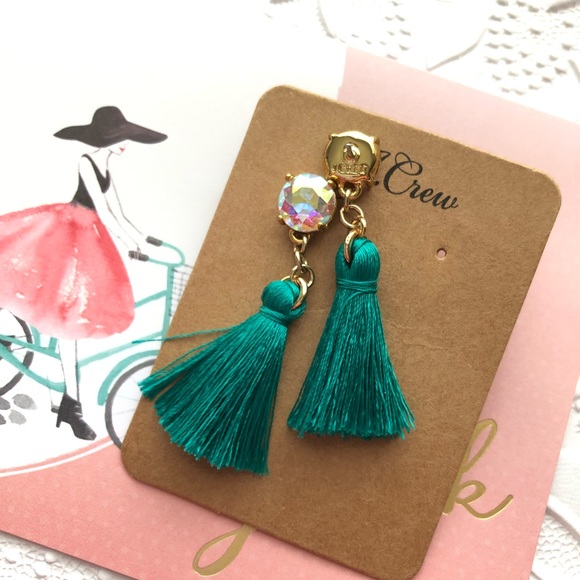 J. Crew Iridescent Teal Tassels Drops Earrings - Picture 3 of 4
